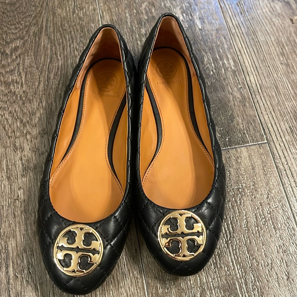 Tory Burch Black quilted flats practically new!